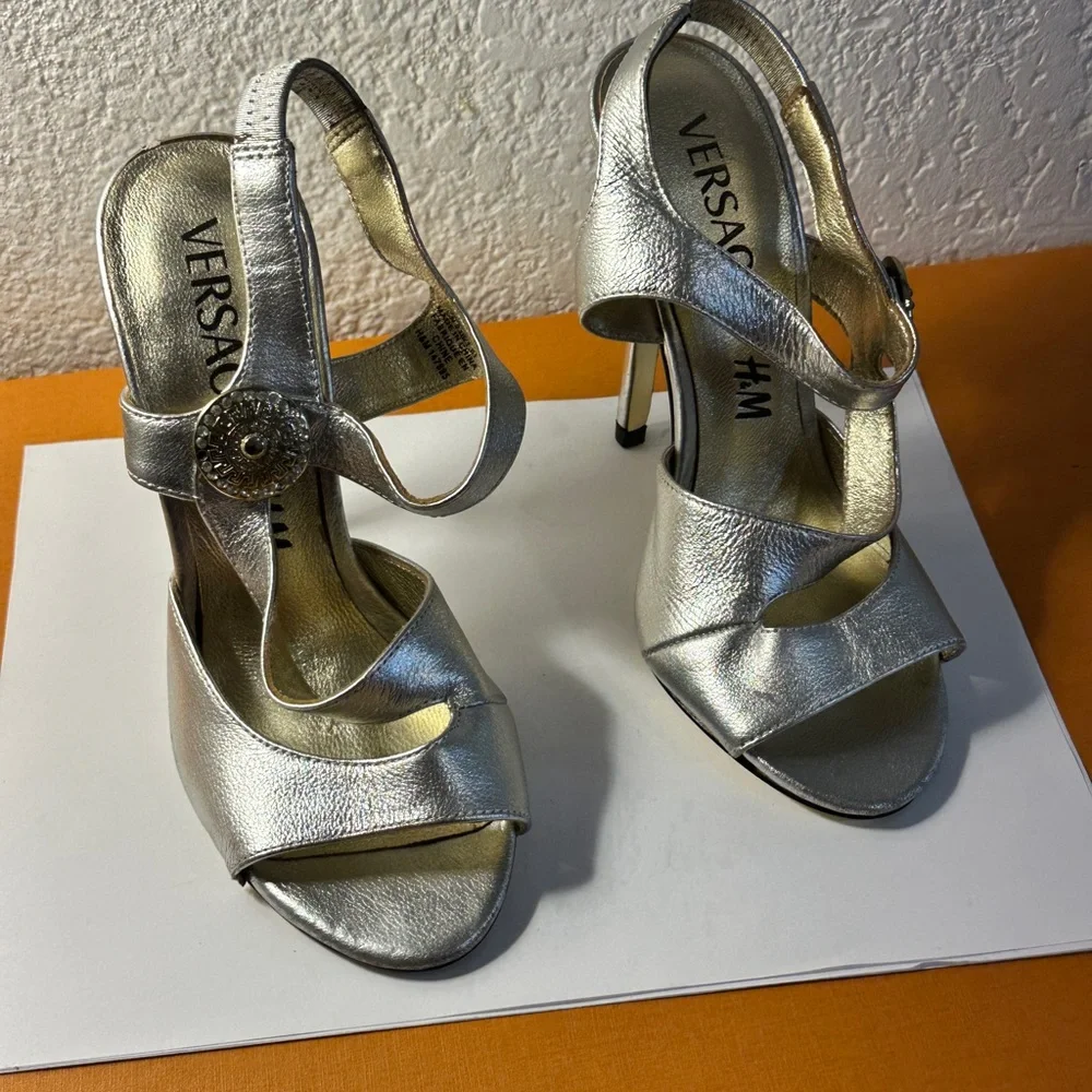 Versace Metallic Silver Heels - Picture 9 of 12